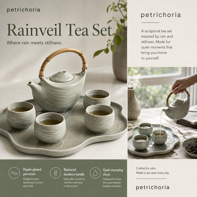 Petrichoria™ Rainveil Tea Set — Quiet-Form Ceramic Tea Collection