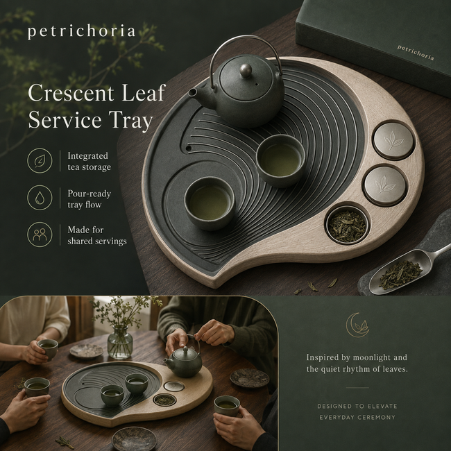 Petrichoria™ Crescent Leaf Service Tray — Contoured Tea Presentation Platform