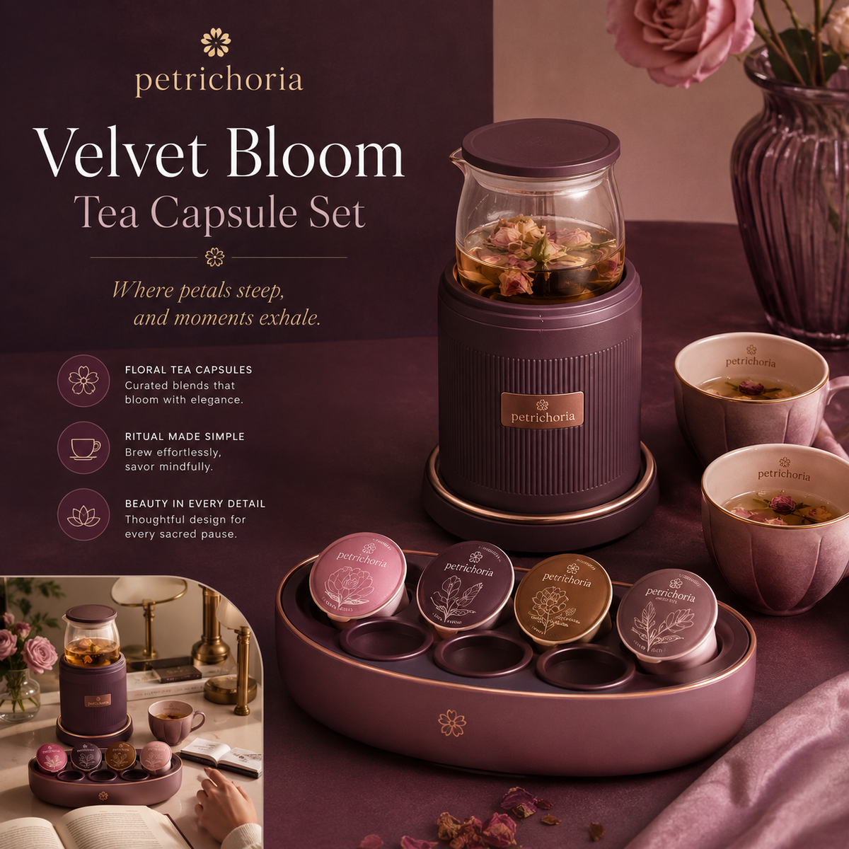 Petrichoria™ Velvet Bloom Tea Capsule Set — Botanical Portion Collection