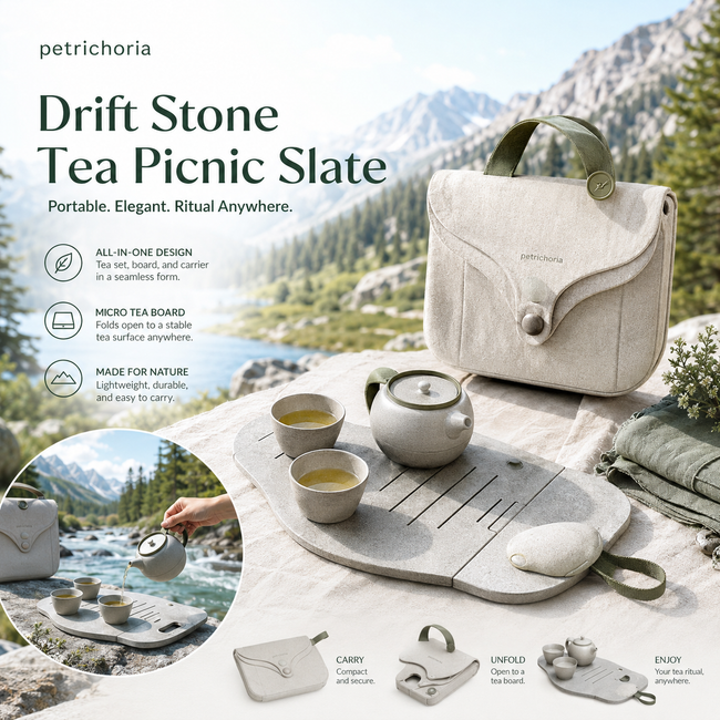 Petrichoria™ Drift Stone Tea Picnic Slate — Outdoor Brewing Board