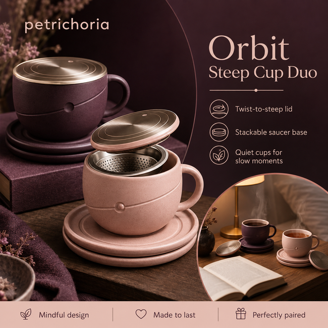 Petrichoria™ Orbit Steep Cup Duo — Nesting Personal Tea Cups