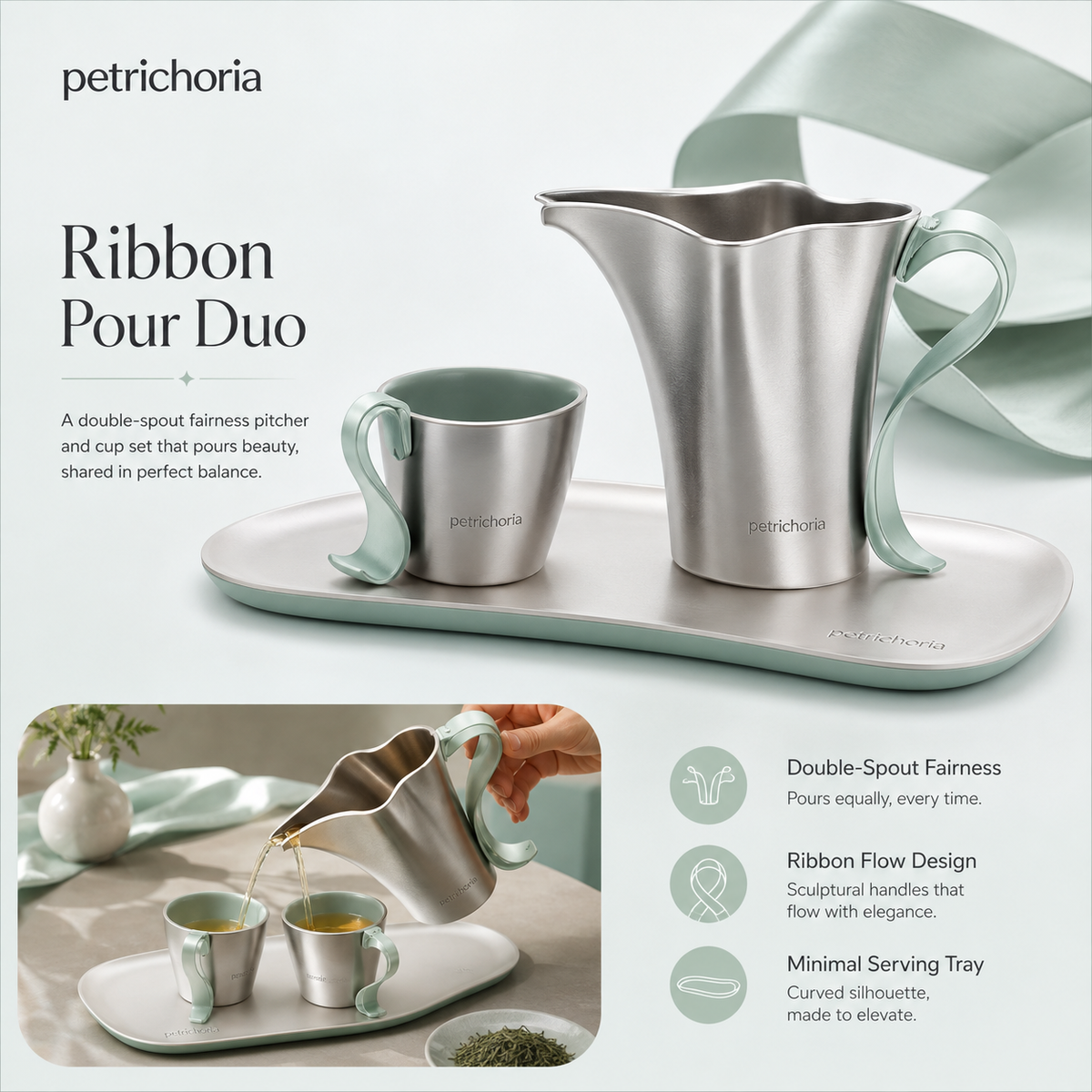 Petrichoria™ Ribbon Pour Duo — Sculpted Twin Serving Pitchers