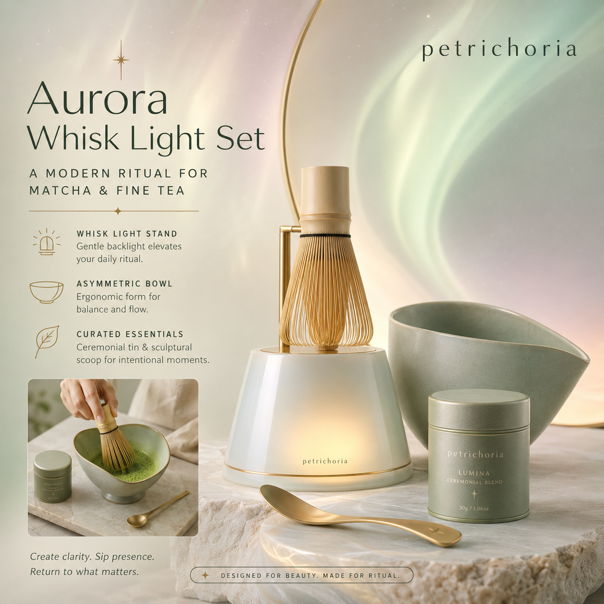 Petrichoria™ Aurora Whisk Light Set — Luminous Matcha Preparation Station