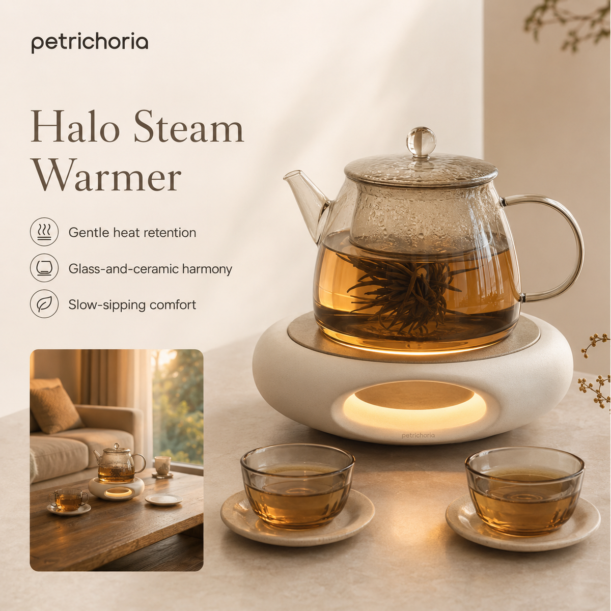 Petrichoria™ Halo Steam Warmer — Illuminated Teapot Rest