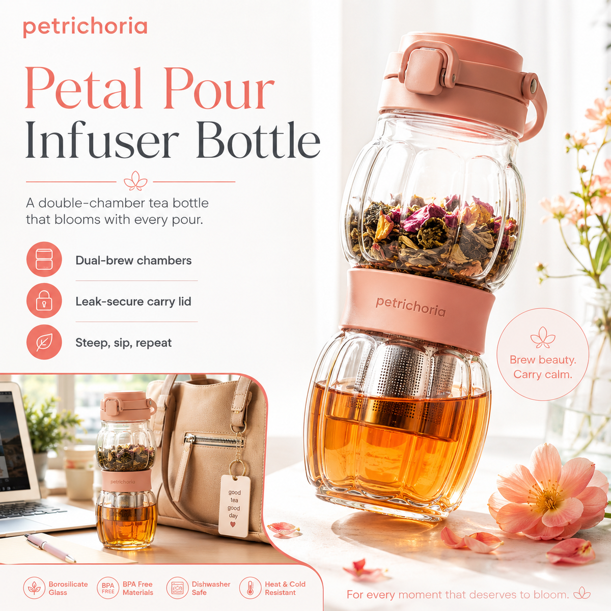 Petrichoria™ Petal Pour Infuser Bottle — Portable Botanical Brewer