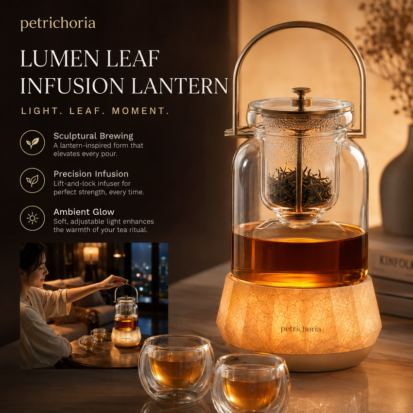 Petrichoria™ Lumen Leaf Infusion Lantern — Ambient Glass Tea Brewer