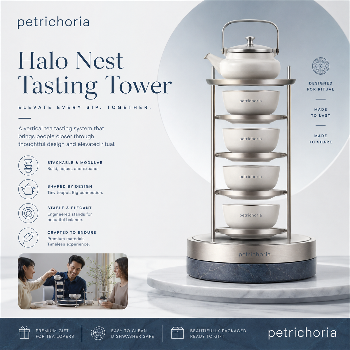 Petrichoria™ Halo Nest Tasting Tower — Vertical Tea Flight System